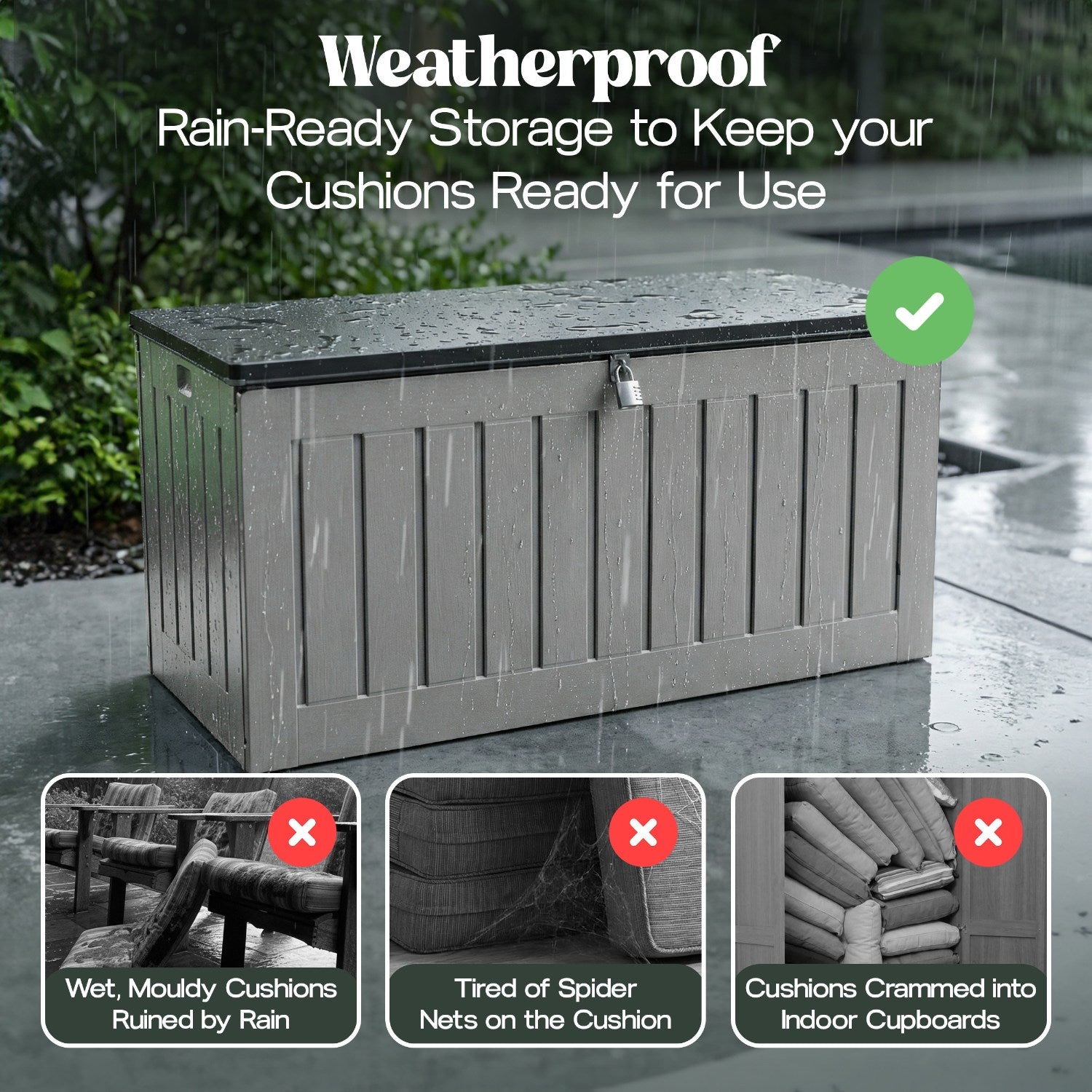 Olsen & Smith 830L Outdoor Garden Storage Box, Weatherproof, Sit-On Bench, Anthracite Grey, Cushion & Furniture Storage