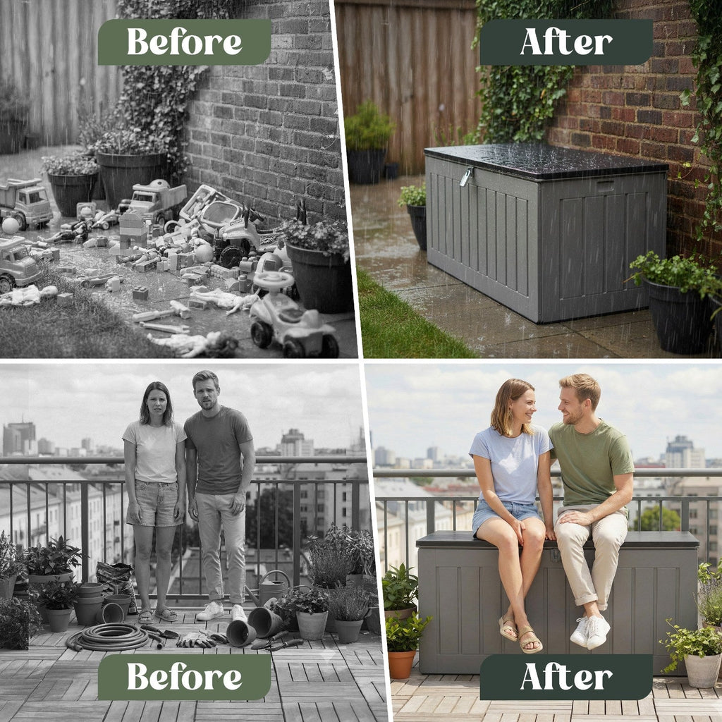 Olsen & Smith 830L Outdoor Garden Storage Box, Weatherproof, Sit-On Bench, Anthracite Grey, Cushion & Furniture Storage