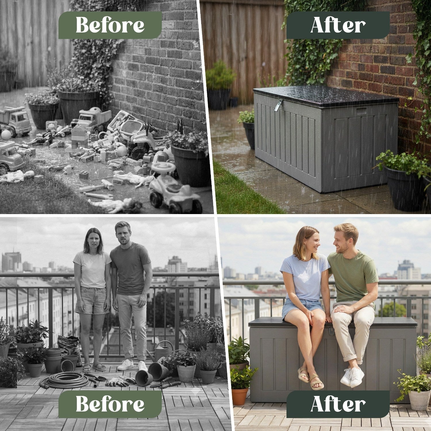 Olsen & Smith 830L Outdoor Garden Storage Box, Weatherproof, Sit-On Bench, Anthracite Grey, Cushion & Furniture Storage