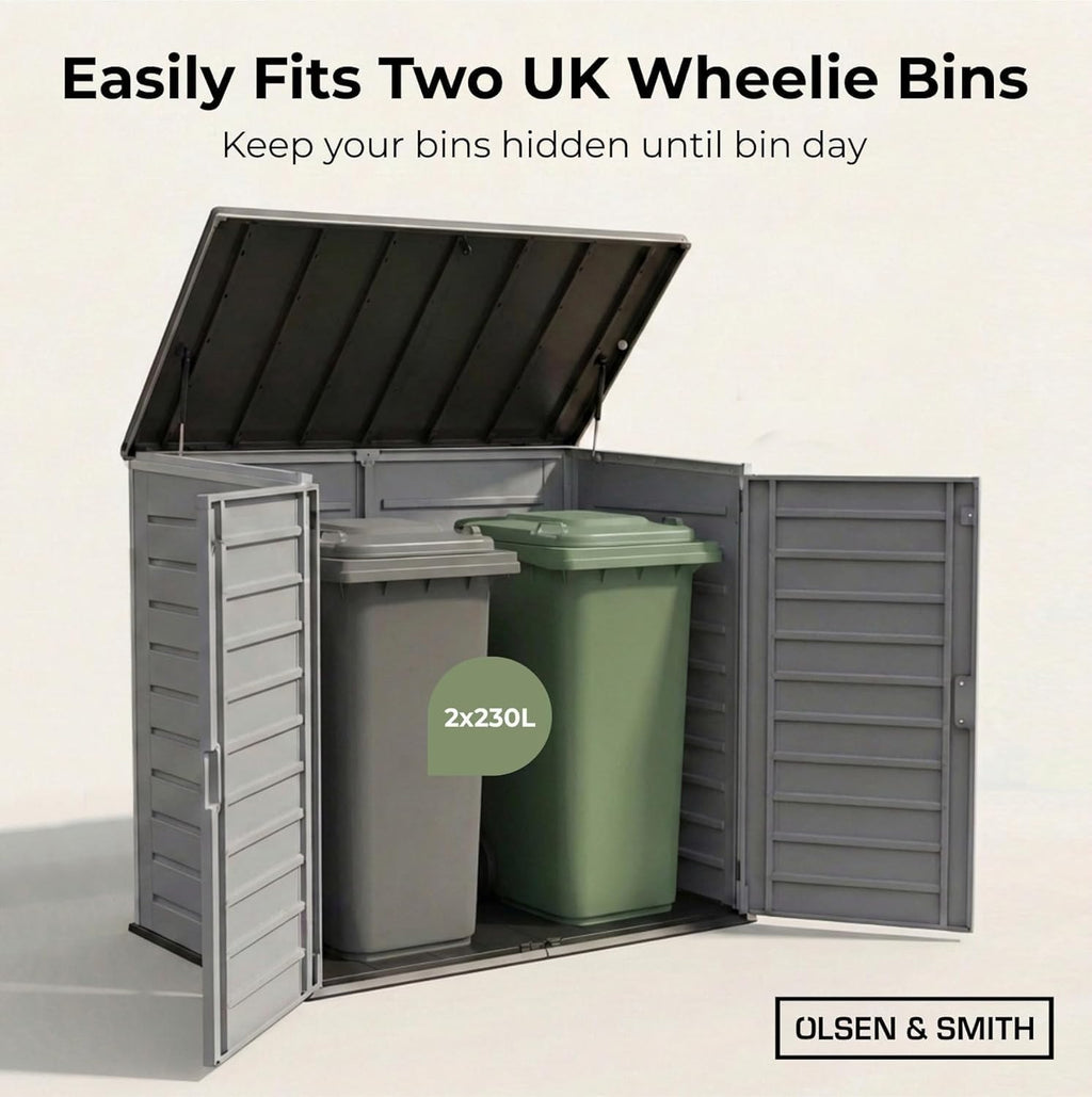 Olsen & Smith 1170L Extra Large Outdoor Garden Storage Box, Weatherproof Heavy-Duty Plastic, Lockable, Wheelie Bin, Tools & Cushion Storage