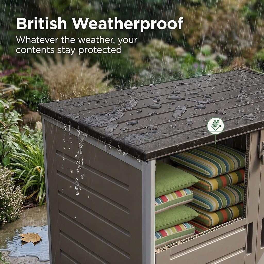 Olsen & Smith 1170L Extra Large Outdoor Garden Storage Box, Weatherproof Heavy-Duty Plastic, Lockable, Wheelie Bin, Tools & Cushion Storage