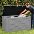 Olsen & Smith 680L Extra Large Waterproof Garden Storage Box, Outdoor Cushion & Furniture Storage, Heavy Duty Weatherproof Plastic Chest, Sit-On Lid, Anthracite Grey