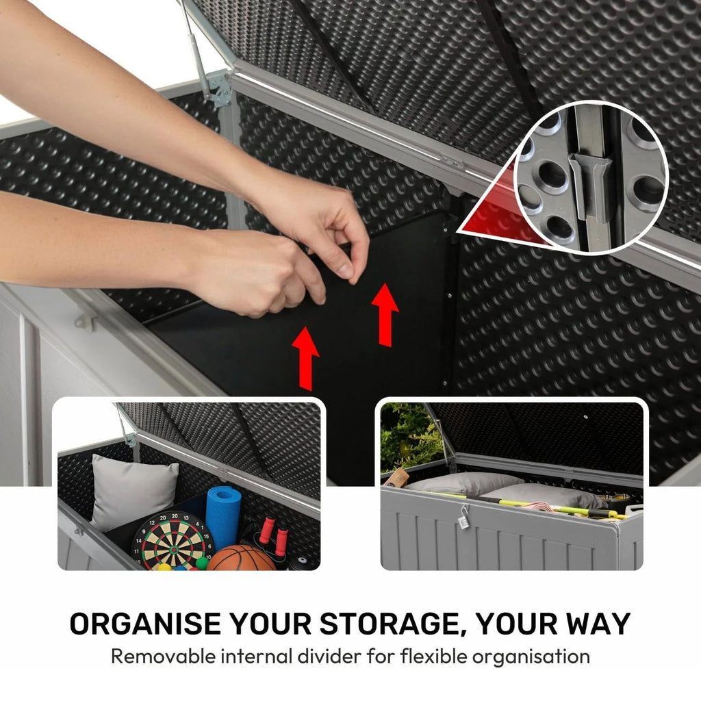 Olsen & Smith 830L Outdoor Garden Storage Box, Weatherproof, Sit-On Bench, Anthracite Grey, Cushion & Furniture Storage