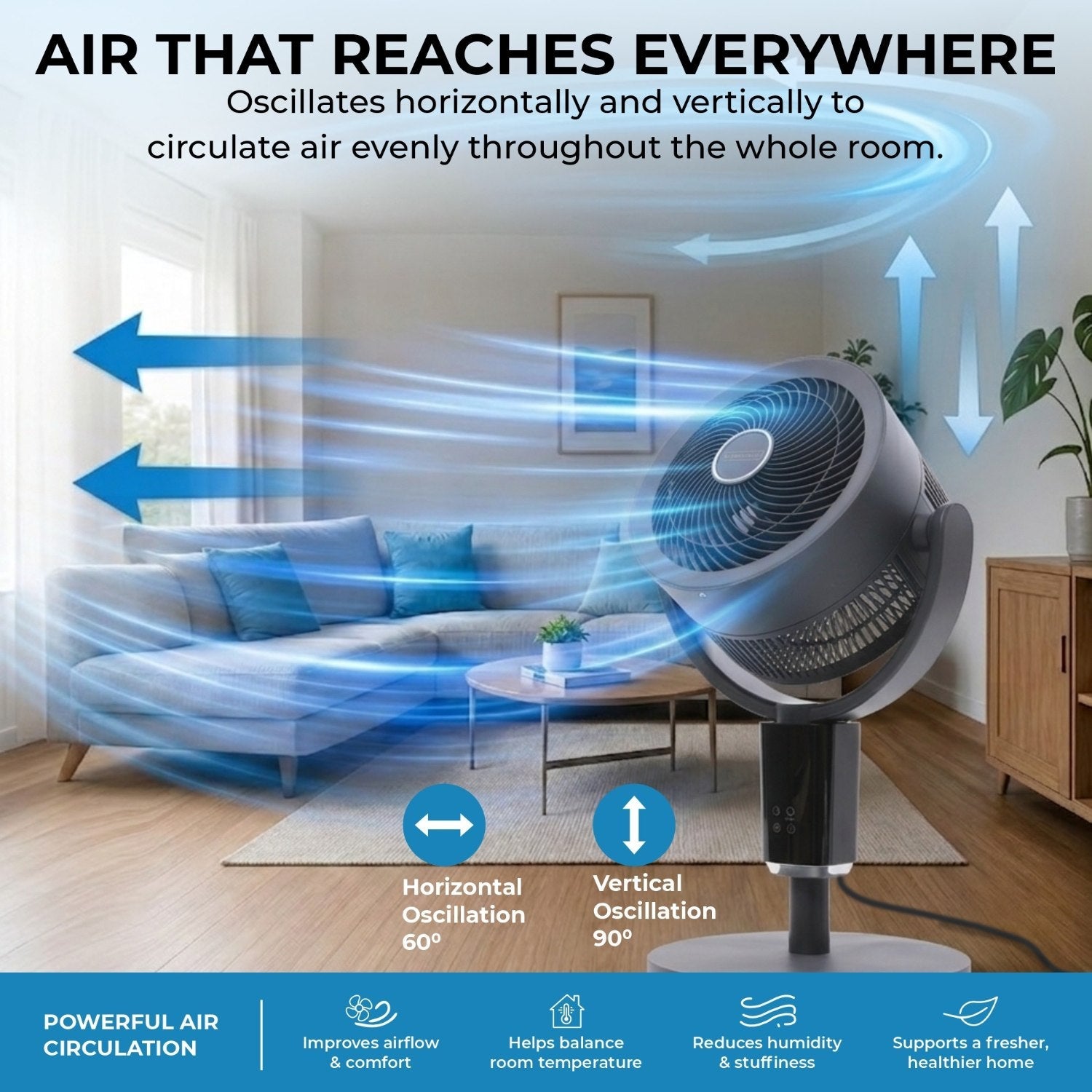 Olsen & Smith Pedestal & Tabletop Air Circulator Fan – Quiet Oscillating Portable Desk & Floor Standing Fan with Remote Control for Bedroom, Office & Living Room - Grey