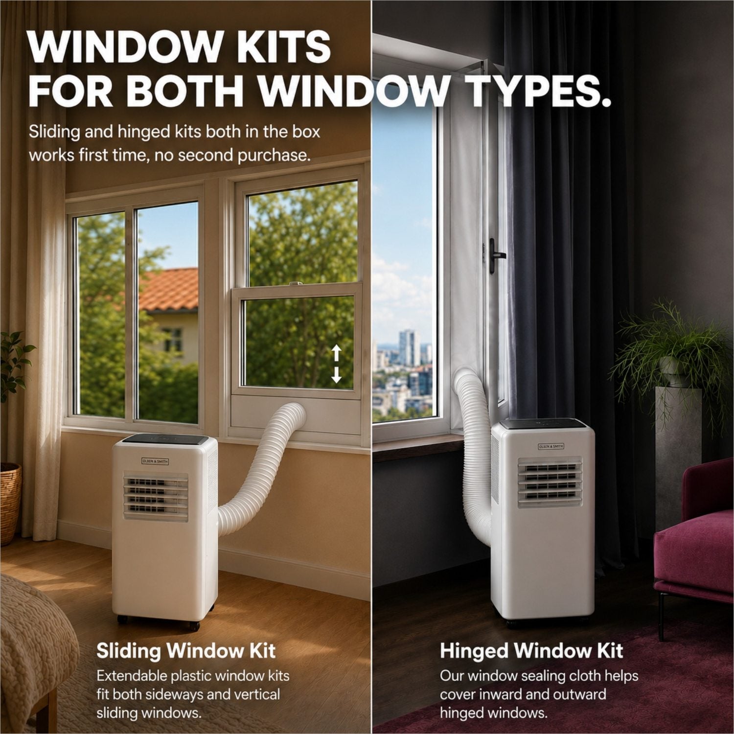 Olsen & Smith 9000 BTU 3-in-1 Portable Air Conditioning Unit, Air Conditioner AC Air Con Cooler with Cooling, Fan & Dehumidifier Functions, 24H Timer with Window Kit & Remote Control, White [Energy Class A]