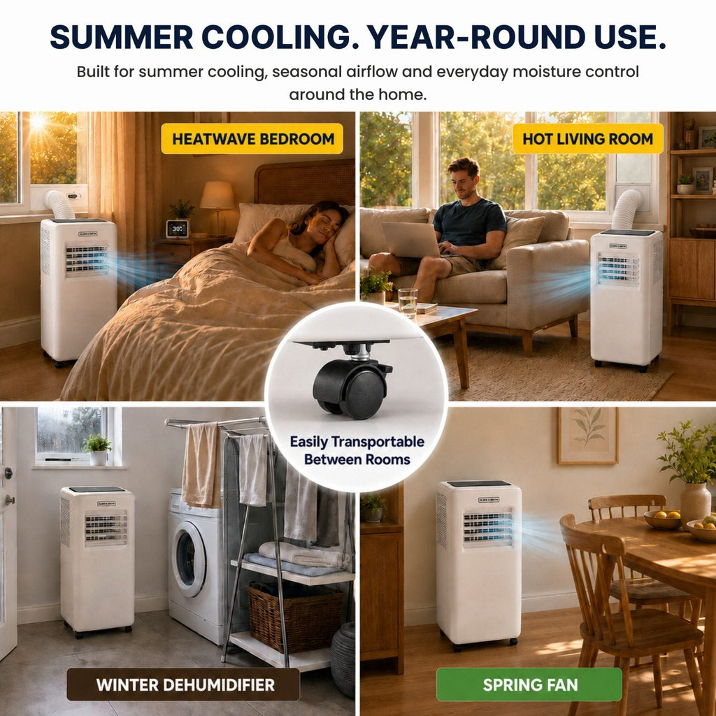 Olsen & Smith 9000 BTU 3-in-1 Portable Air Conditioning Unit, Air Conditioner AC Air Con Cooler with Cooling, Fan & Dehumidifier Functions, 24H Timer with Window Kit & Remote Control, White [Energy Class A]