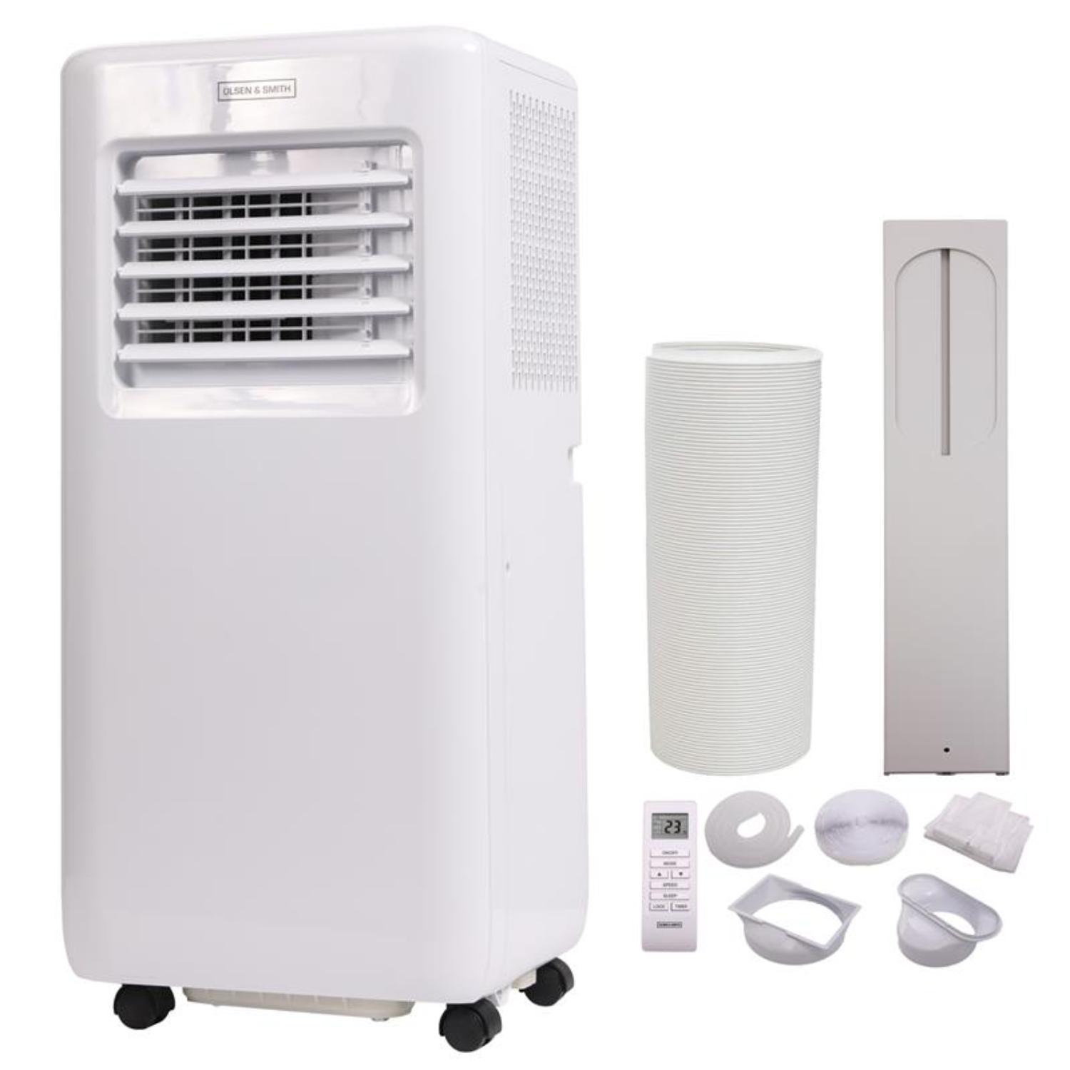 Olsen & Smith 9000 BTU 3-in-1 Portable Air Conditioning Unit, Air Conditioner AC Air Con Cooler with Cooling, Fan & Dehumidifier Functions, 24H Timer with Window Kit & Remote Control, White [Energy Class A]