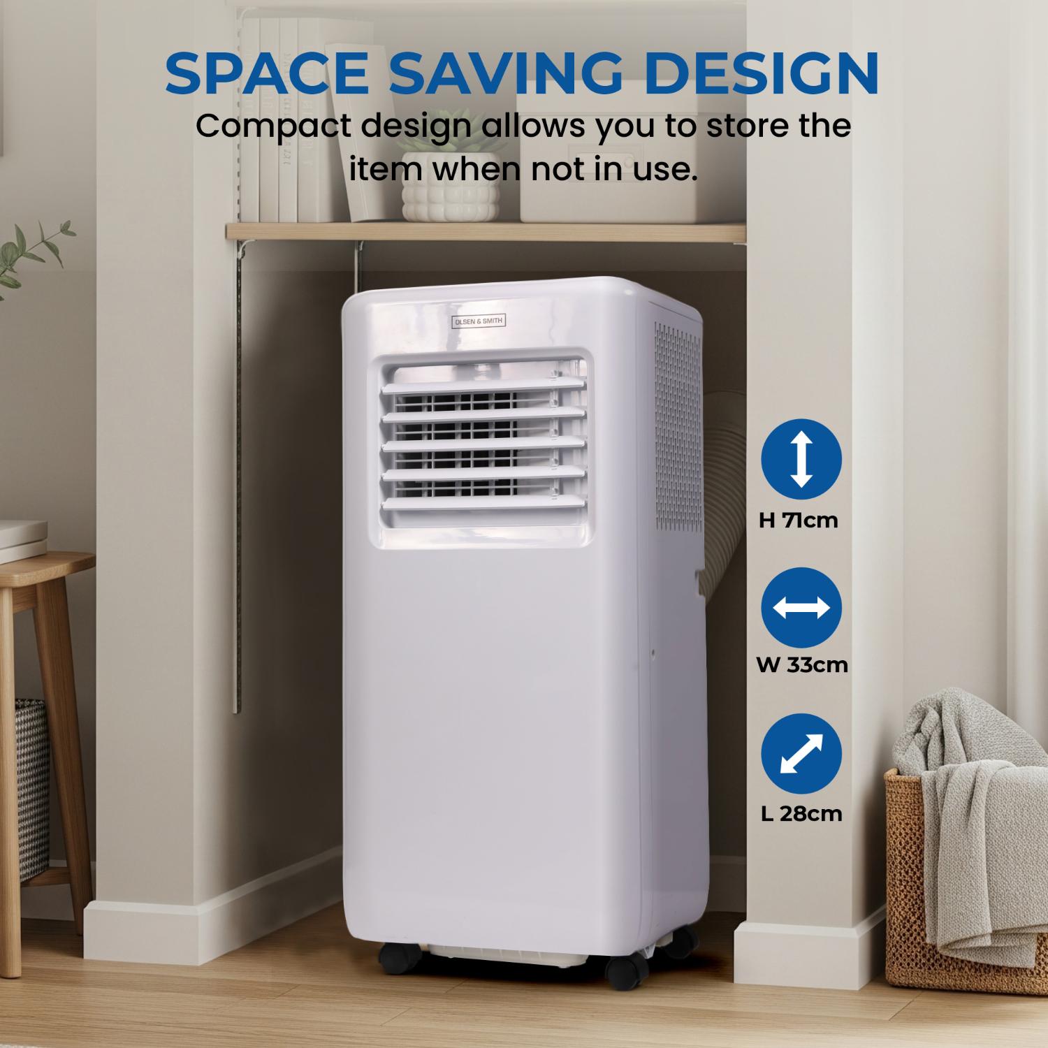 Olsen & Smith 9000 BTU 3-in-1 Portable Air Conditioning Unit, Air Conditioner AC Air Con Cooler with Cooling, Fan & Dehumidifier Functions, 24H Timer with Window Kit & Remote Control, White [Energy Class A]
