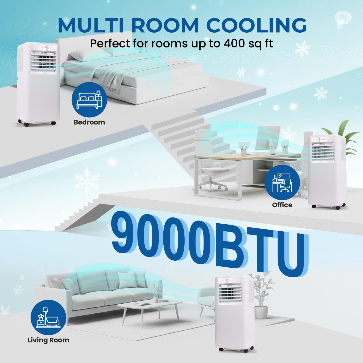 Olsen & Smith 9000 BTU 3-in-1 Portable Air Conditioning Unit, Air Conditioner AC Air Con Cooler with Cooling, Fan & Dehumidifier Functions, 24H Timer with Window Kit & Remote Control, White [Energy Class A]