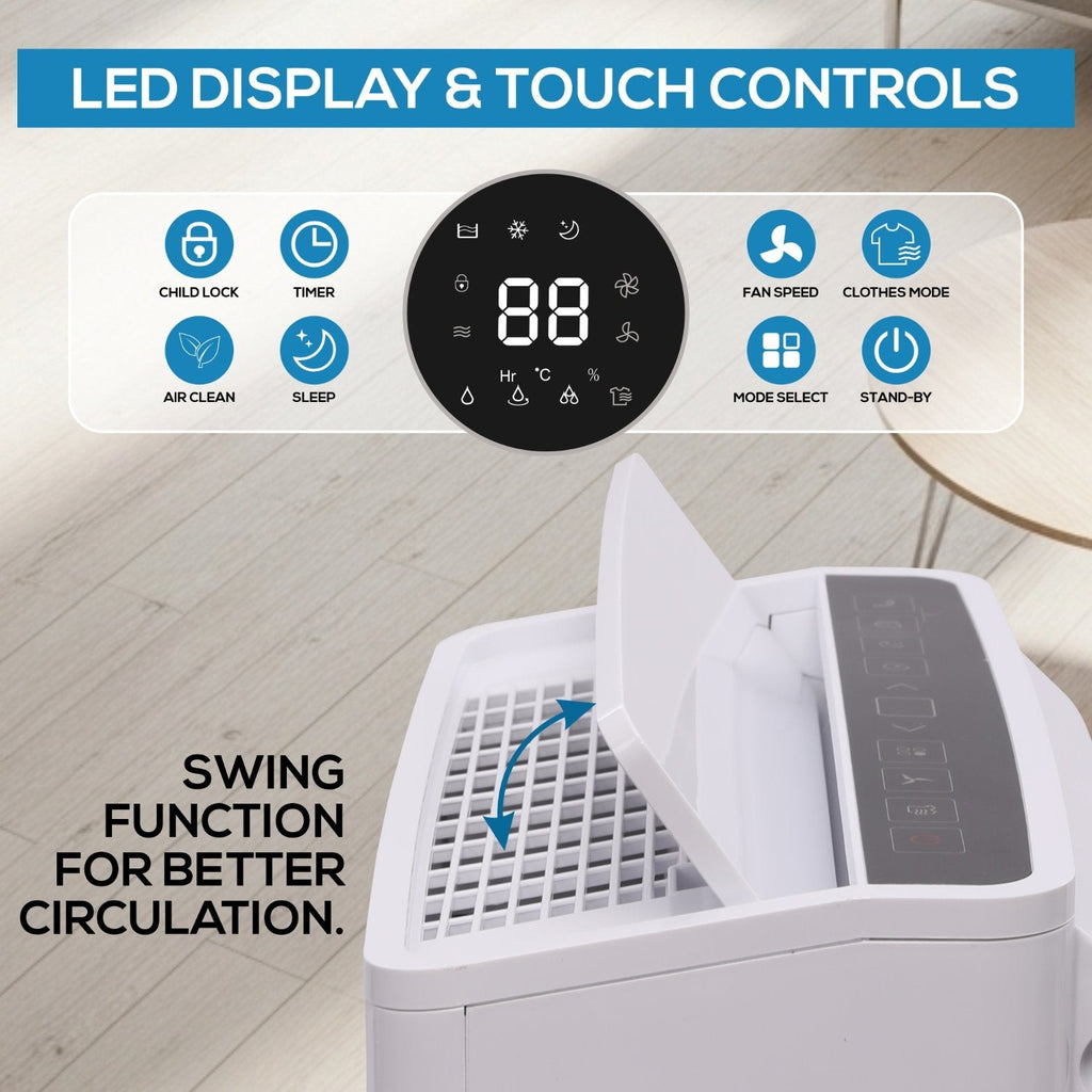 Olsen & Smith 20L/Day Dehumidifier & HEPA Air Purifier – Quiet Portable Dehumidifier for Home, Laundry Drying, Damp Control, Bedroom, Kitchen & Bathroom (5.5L Tank + Drain Hose)