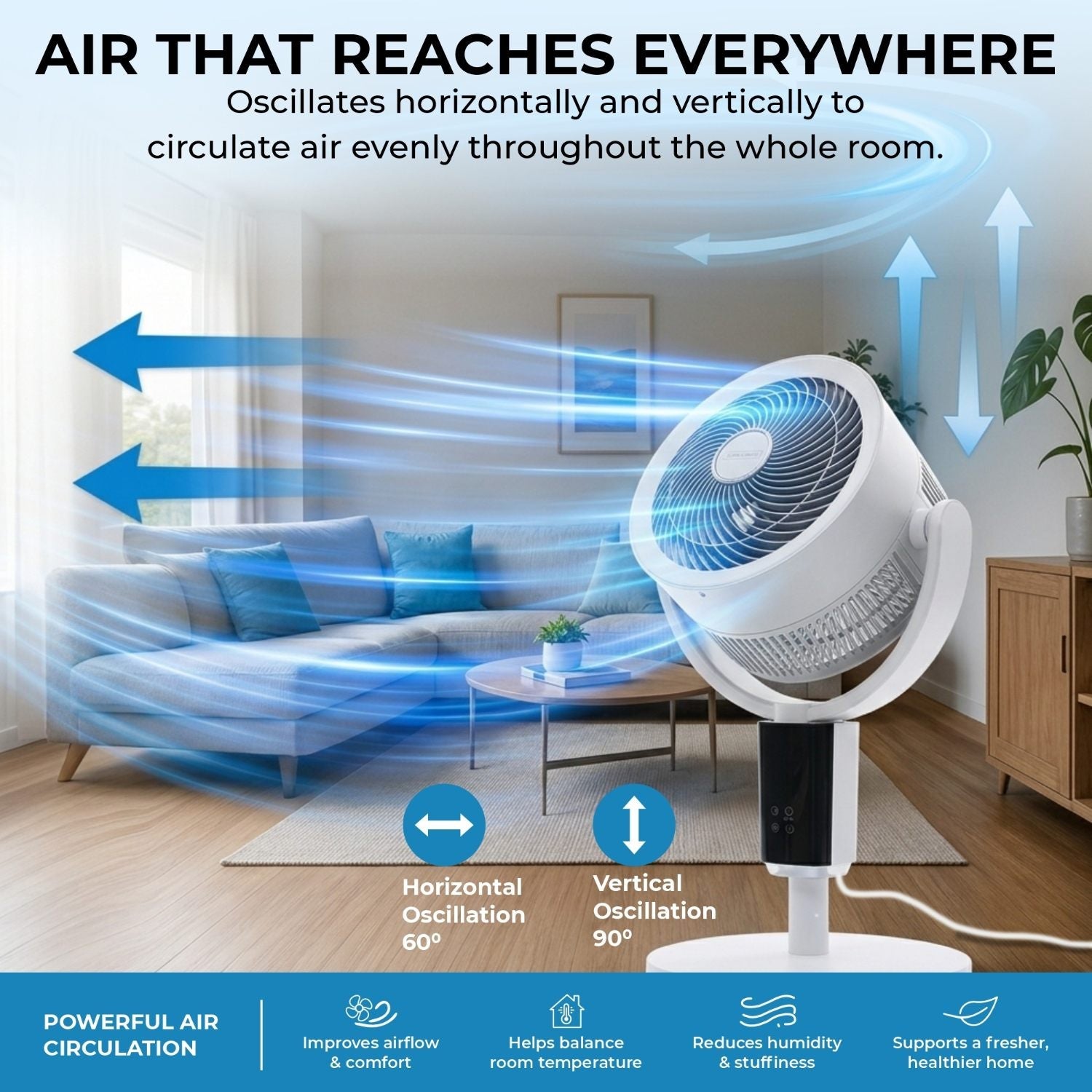 Olsen & Smith Pedestal & Tabletop Air Circulator Fan – Quiet Oscillating Portable Desk & Floor Standing Fan with Remote Control for Bedroom, Office & Living Room - White