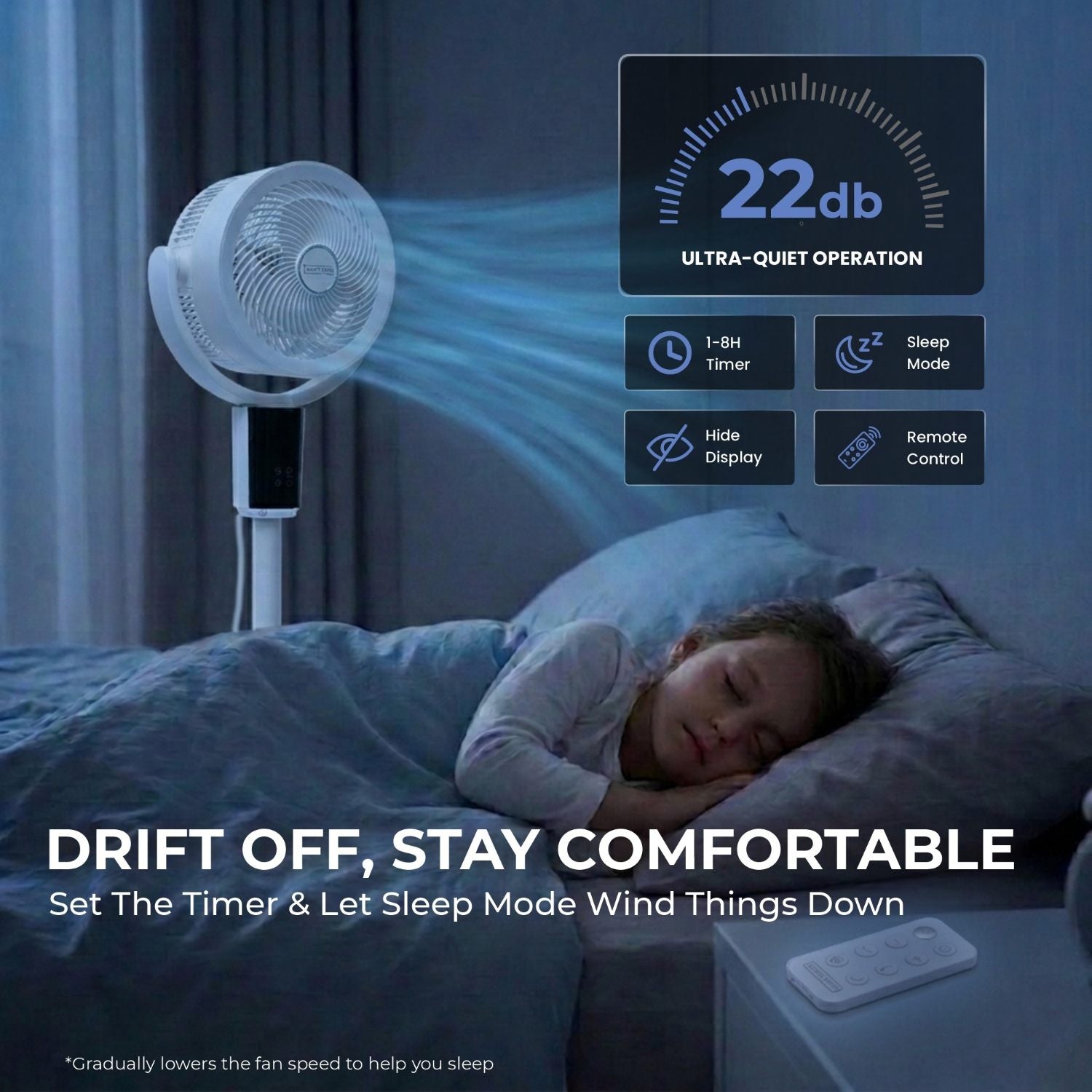 Olsen & Smith Pedestal & Tabletop Air Circulator Fan – Quiet Oscillating Portable Desk & Floor Standing Fan with Remote Control for Bedroom, Office & Living Room - White