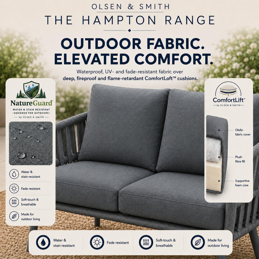 Olsen & Smith Hampton 4 Seater Aluminium Garden Furniture Set Slate Grey – 5 Piece Outdoor Rattan Sofa Set with 2 Seater Sofa, 2 Armchairs & Coffee Table, Waterproof Cushions, Aluminium Frame