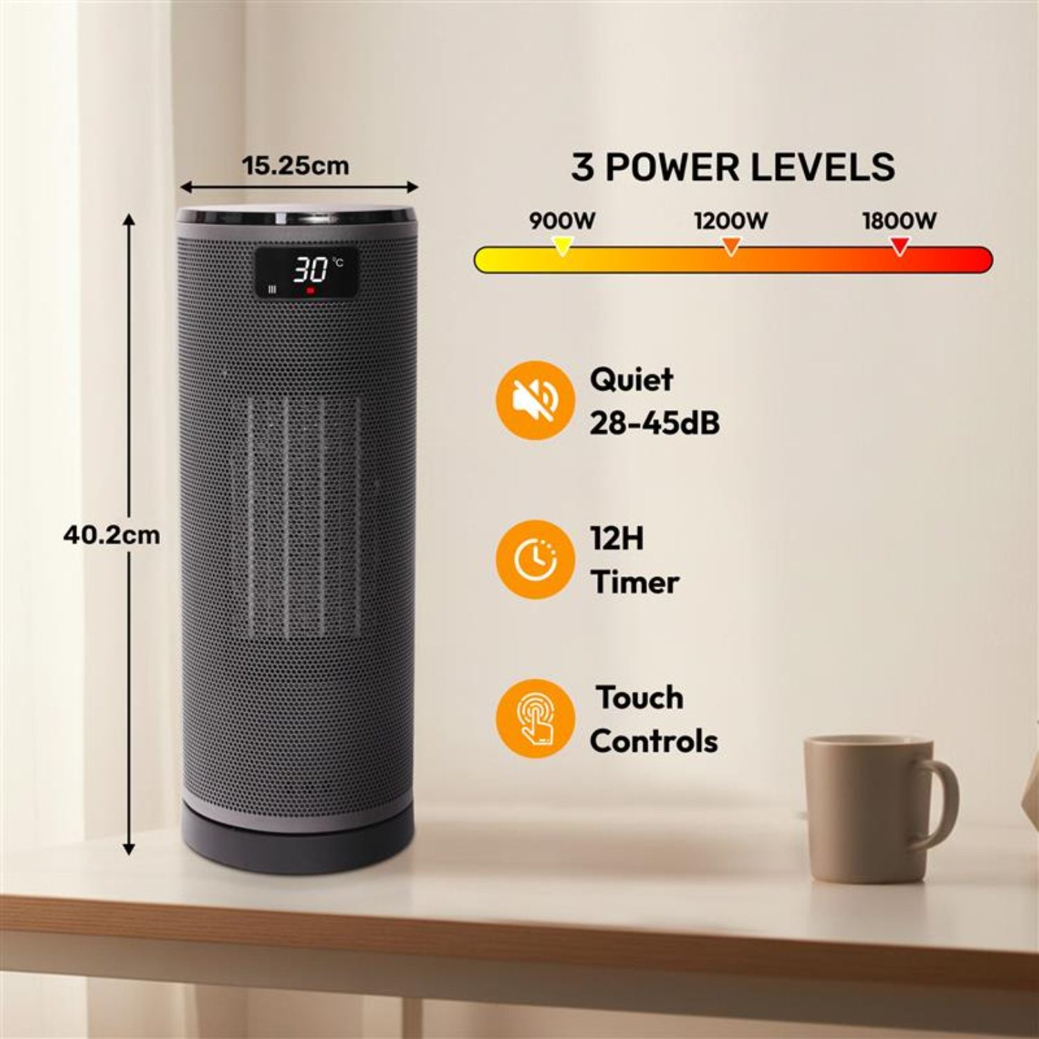 Olsen & Smith 1800W Smart Ceramic Space Heater – Oscillating Portable Electric Heater with Remote Control, WiFi App, Thermostat, ECO Mode, Timer & Safety Features for Indoor Room Heating