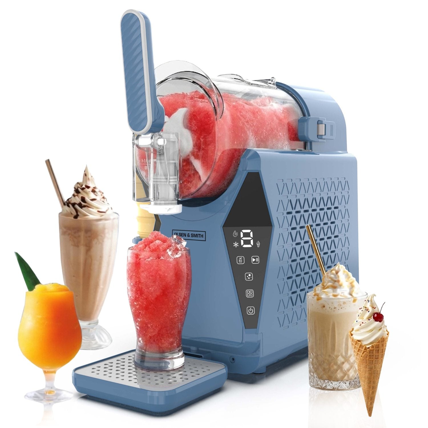 Olsen & Smith Slushie Machine & Frozen Drink Maker – 3-in-1 Slushy, Soft Serve Ice Cream & Drinks Chiller Machine for Cocktails, Milkshakes, Frappes & Iced Coffee (Blue)