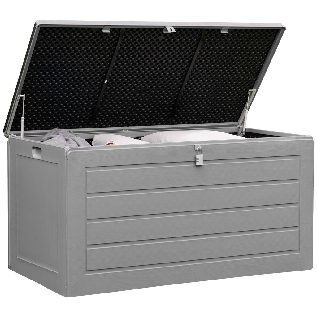 Olsen & Smith 680L Extra Large Waterproof Garden Storage Box, Outdoor Cushion & Furniture Storage, Heavy Duty Weatherproof Plastic Chest, Sit-On Lid, Anthracite Grey