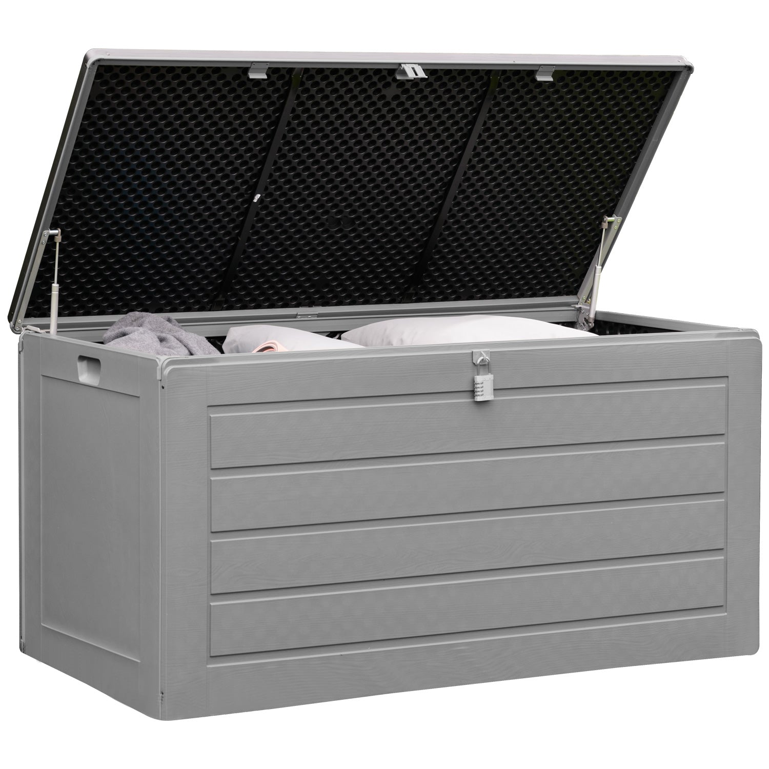 Olsen & Smith 680L Extra Large Waterproof Garden Storage Box, Outdoor Cushion & Furniture Storage, Heavy Duty Weatherproof Plastic Chest, Sit-On Lid, Anthracite Grey