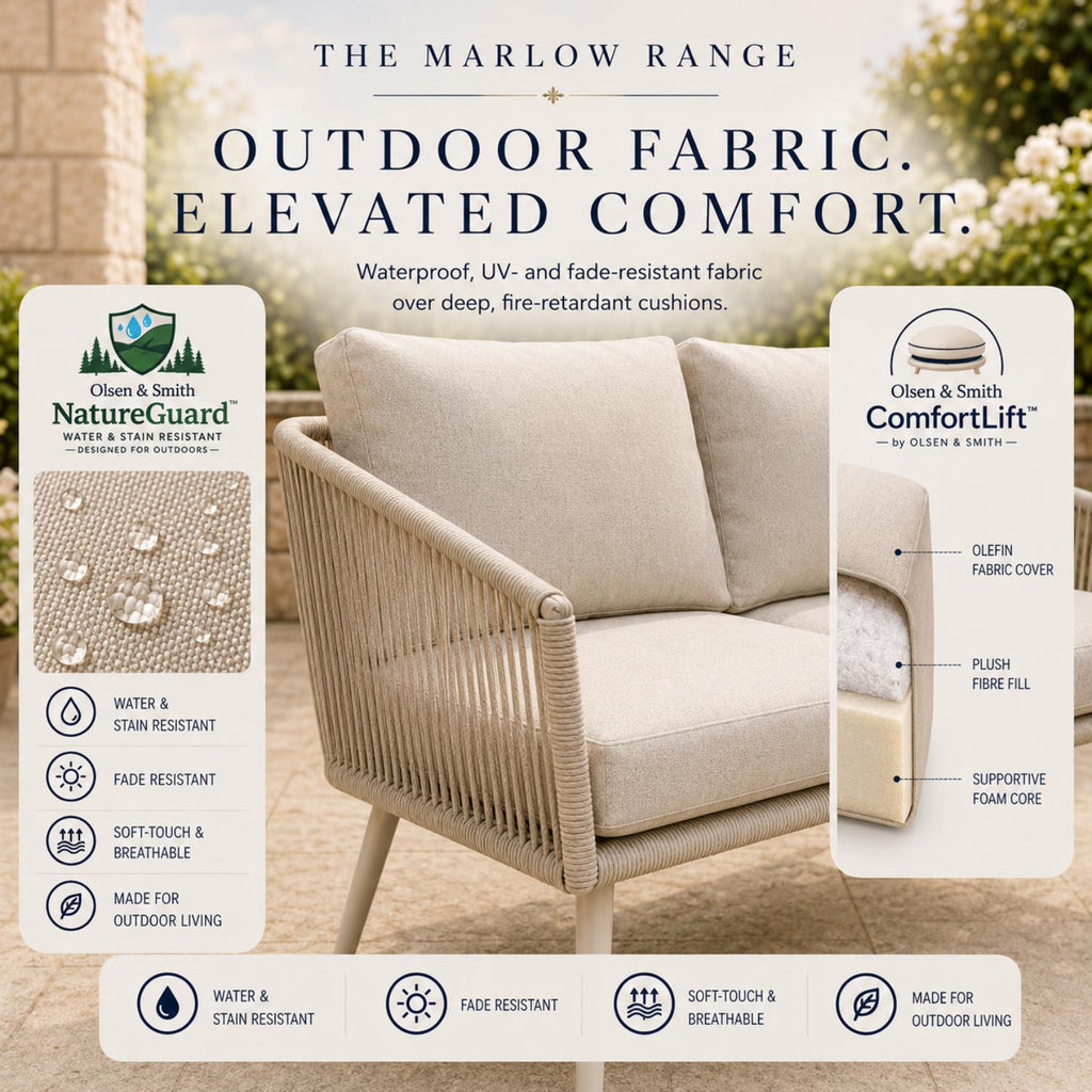 Olsen & Smith Marlow 4 Seater Rattan Garden Sofa Set - Sandstone Cream, Rust-ResistantFrame, Waterproof Cushions