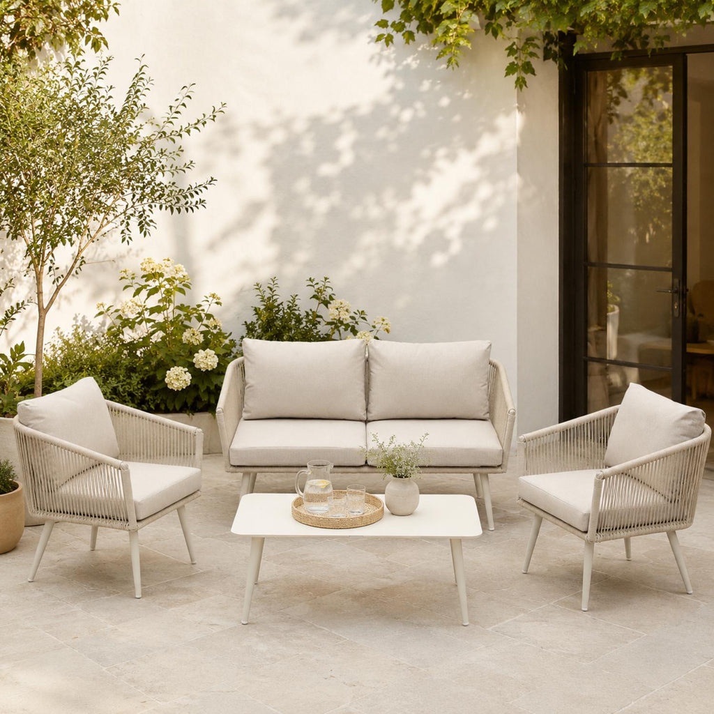 Olsen & Smith Marlow 4 Seater Rattan Garden Sofa Set - Sandstone Cream, Rust-ResistantFrame, Waterproof Cushions