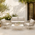 Olsen & Smith Marlow 4 Seater Rattan Garden Sofa Set - Sandstone Cream, Rust-ResistantFrame, Waterproof Cushions