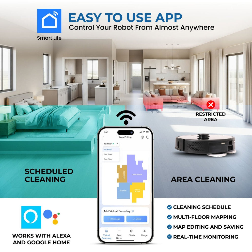 Olsen & Smith Robot Vacuum Cleaner with Mop & Self-Empty Station – 6500Pa Robot Vacuum & Mop Combo, LiDAR Laser Navigation, 3L Auto-Empty Dock, WiFi App Control, HEPA Filter for Hard Floors & Carpets