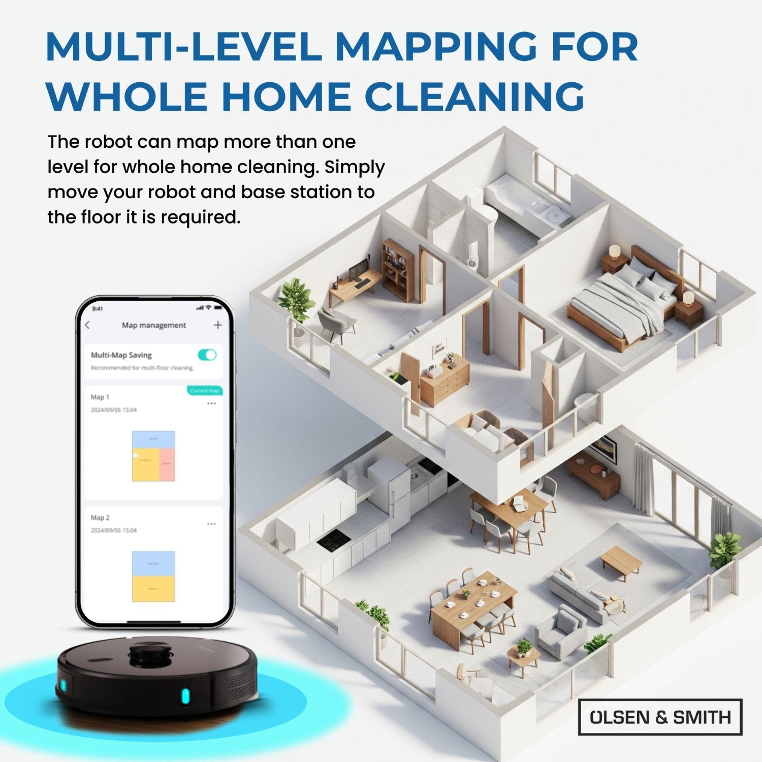 Olsen & Smith Robot Vacuum Cleaner with Mop & Self-Empty Station – 6500Pa Robot Vacuum & Mop Combo, LiDAR Laser Navigation, 3L Auto-Empty Dock, WiFi App Control, HEPA Filter for Hard Floors & Carpets