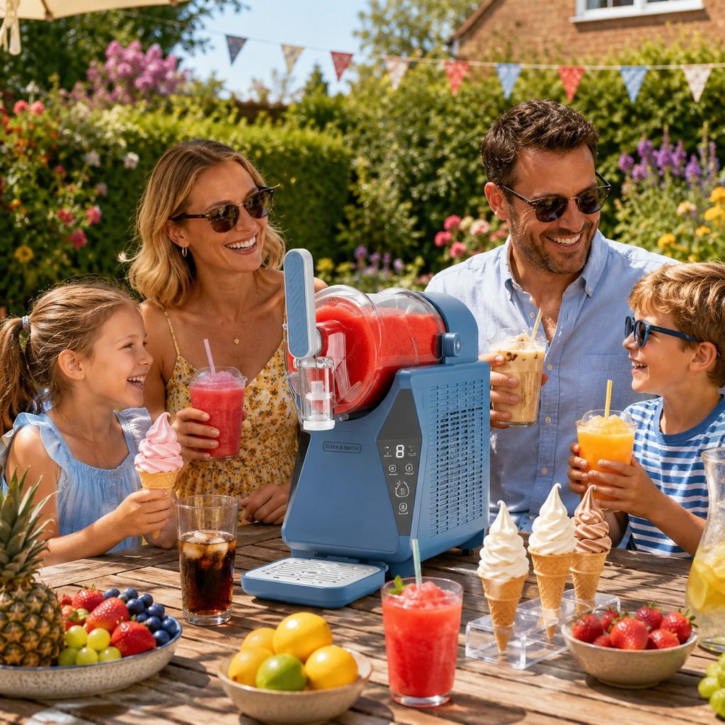 Olsen & Smith Slushie Machine & Frozen Drink Maker – 3-in-1 Slushy, Soft Serve Ice Cream & Drinks Chiller Machine for Cocktails, Milkshakes, Frappes & Iced Coffee (Blue)