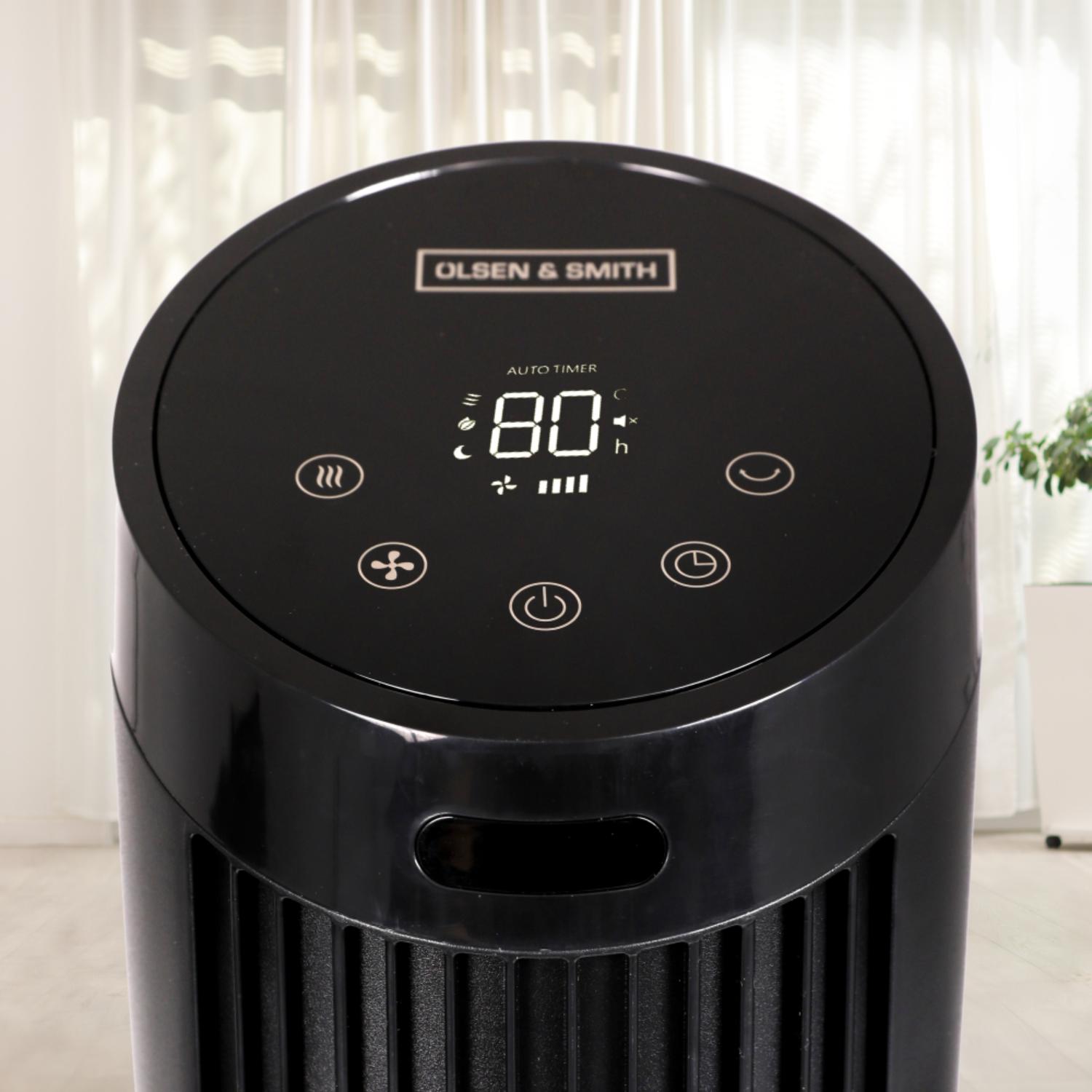 Olsen & Smith Silent Tower Fan with Remote – Quiet Fan for Bedroom & Sleeping, 4 Speed Modes, Sleep Mode, 82° Oscillation, 12H Timer, Bladeless Design – Matte Black