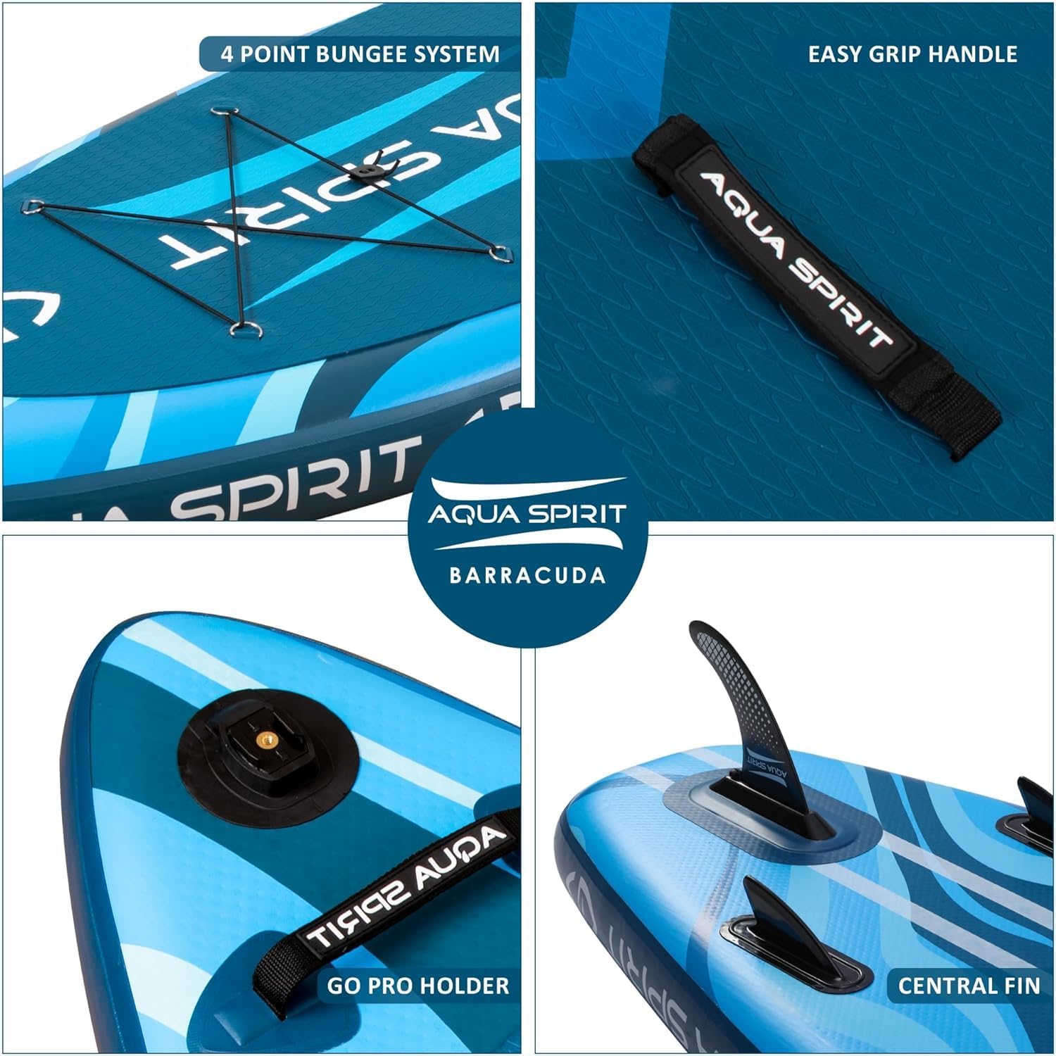 Aqua Spirit Barracuda iSUP Inflatable Stand Up Paddle Board, 10'6x32”x6”, Complete Kayak Conversion Kit with Paddle, Backpack, Pump and more accessories, Adult Beginner/Expert, 2 Year Warranty
