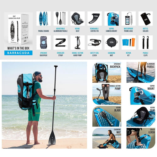 Aqua Spirit Barracuda iSUP Inflatable Stand Up Paddle Board, 10'6x32”x6”, Complete Kayak Conversion Kit with Paddle, Backpack, Pump and more accessories, Adult Beginner/Expert, 2 Year Warranty