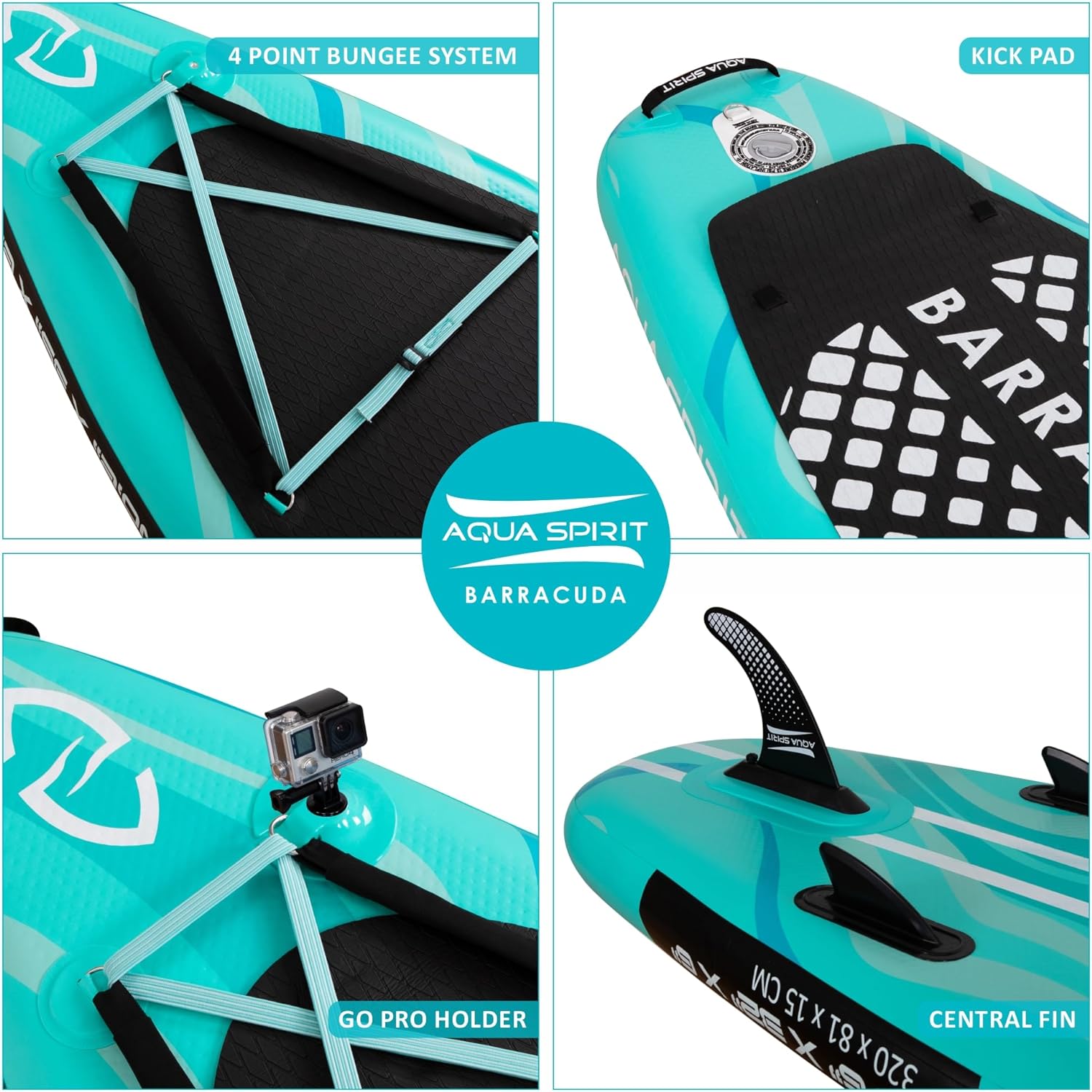 Aqua Spirit Barracuda iSUP Inflatable Stand Up Paddle Board, 10'6x32”x6”, Complete Kayak Conversion Kit with Paddle, Backpack, Pump and more accessories, Adult Beginner/Expert, 2 Year Warranty