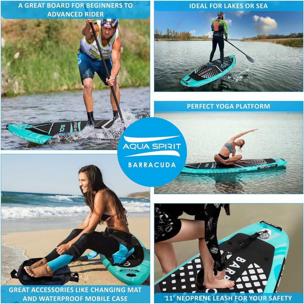 Aqua Spirit Barracuda iSUP Inflatable Stand Up Paddle Board, 10'6x32”x6”, Complete Kayak Conversion Kit with Paddle, Backpack, Pump and more accessories, Adult Beginner/Expert, 2 Year Warranty
