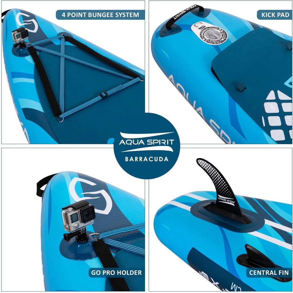 Aqua Spirit Barracuda iSUP Inflatable Stand Up Paddle Board, 10'6x32”x6”, Complete Kayak Conversion Kit with Paddle, Backpack, Pump and more accessories, Adult Beginner/Expert, 2 Year Warranty