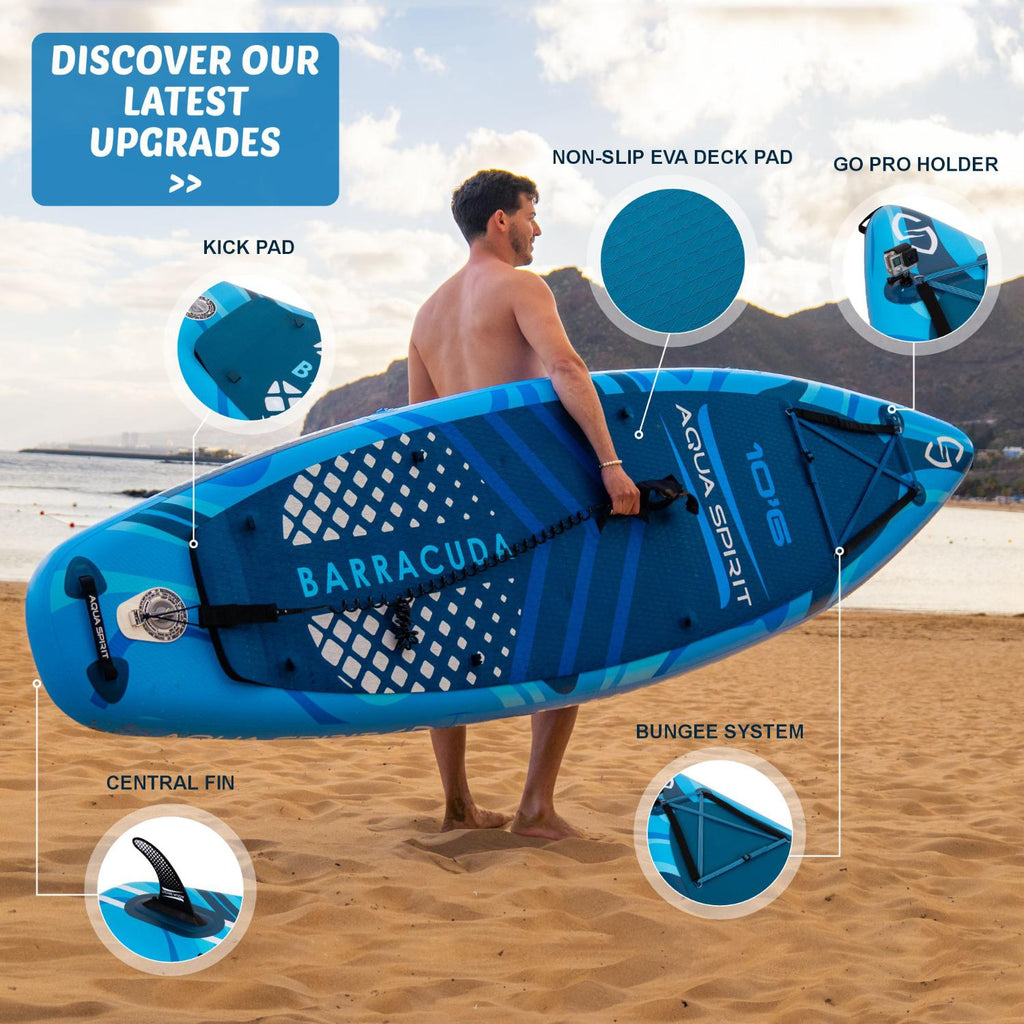Aqua Spirit Barracuda iSUP Inflatable Stand Up Paddle Board, 10'6x32”x6”, Complete Kayak Conversion Kit with Paddle, Backpack, Pump and more accessories, Adult Beginner/Expert, 2 Year Warranty
