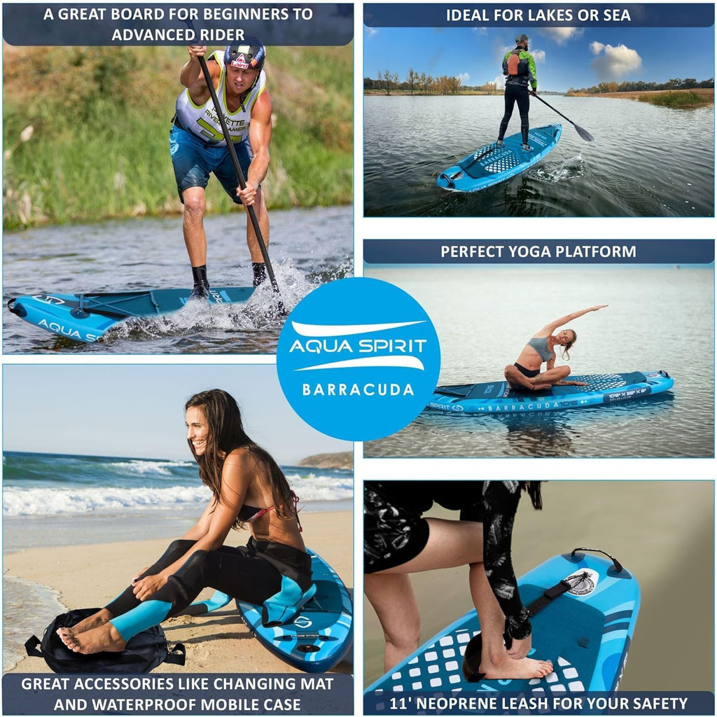 Aqua Spirit Barracuda iSUP Inflatable Stand Up Paddle Board, 10'6x32”x6”, Complete Kayak Conversion Kit with Paddle, Backpack, Pump and more accessories, Adult Beginner/Expert, 2 Year Warranty