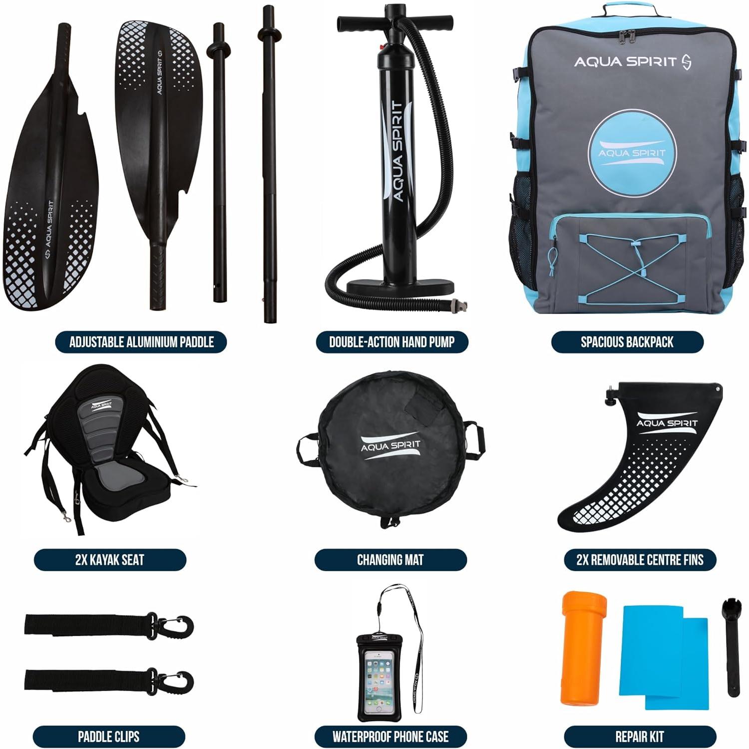 Aqua Spirit Inflatable Kayak, 2-Seater Complete Kayak Kit with Paddle, Backpack, Double-Action Pump and more accessories/Adult Beginners/Experts, 13’5” - 3 Year Warranty