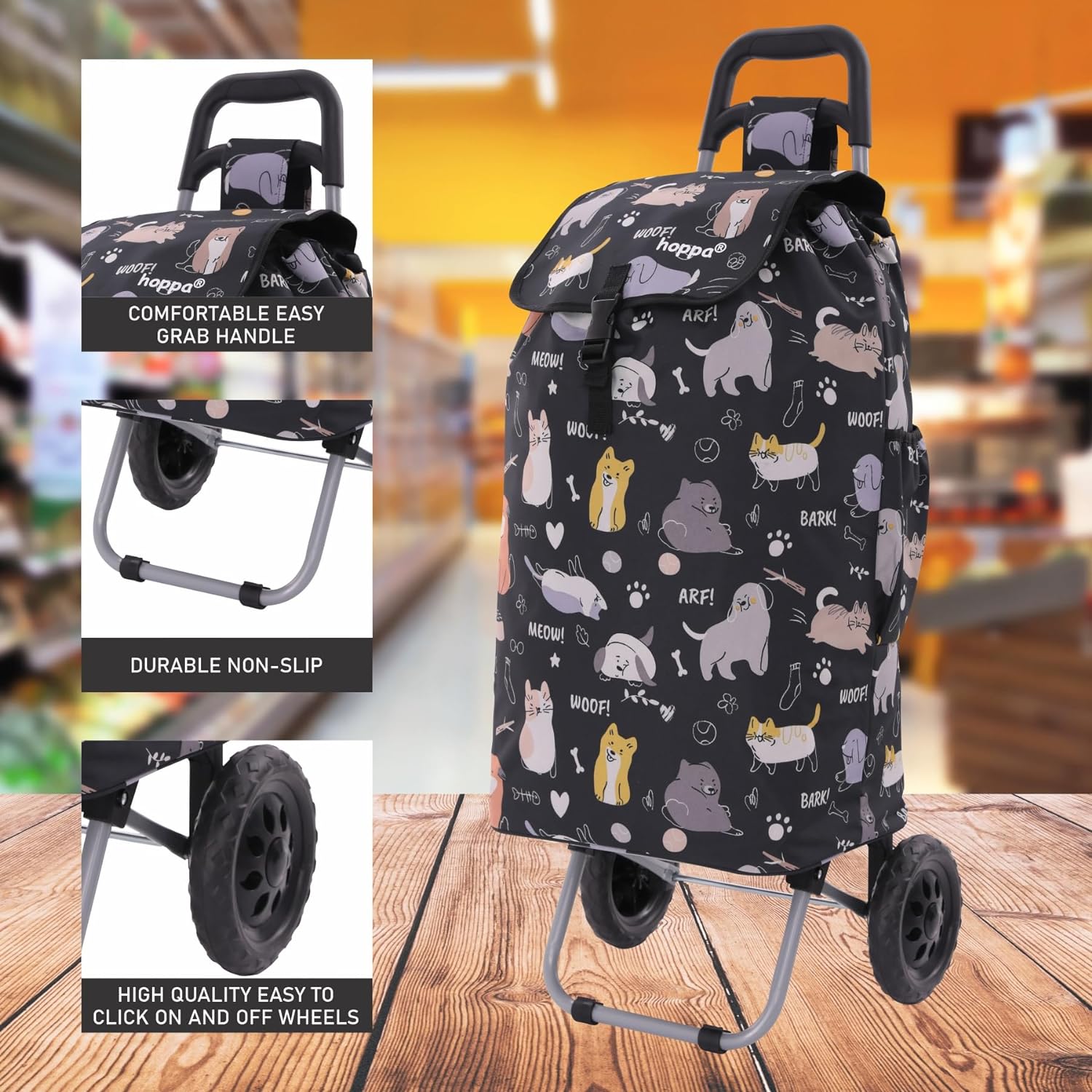 Hoppa 57Ltr Lightweight Shopping Trolley 2025 model, Hard Wearing & Foldaway Push/Pull Cart for Easy Storage With 1 Year Guarantee