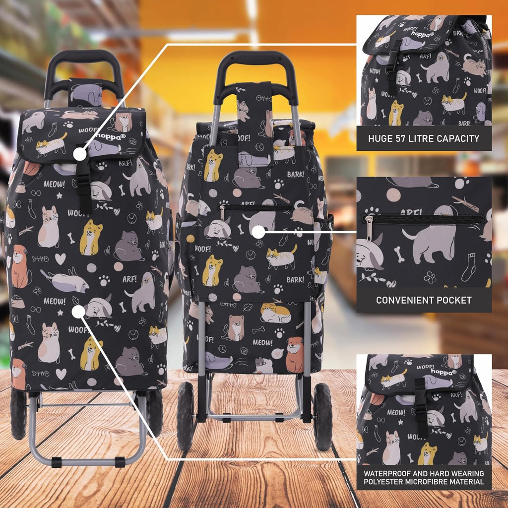 Hoppa 57Ltr Lightweight Shopping Trolley 2025 model, Hard Wearing & Foldaway Push/Pull Cart for Easy Storage With 1 Year Guarantee