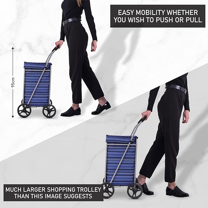Hoppa Lightweight 4-Wheel Premium 2025 Model Folding Shopping Trolley Extra Large 64L Capacity Shopping Trolley Bag, 95cm, 4.8kg, Push/Pull (Black)