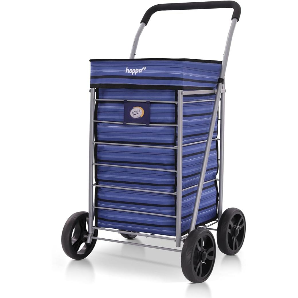 Hoppa Lightweight 4-Wheel Premium 2025 Model Folding Shopping Trolley Extra Large 64L Capacity Shopping Trolley Bag, 95cm, 4.8kg, Push/Pull (Black)