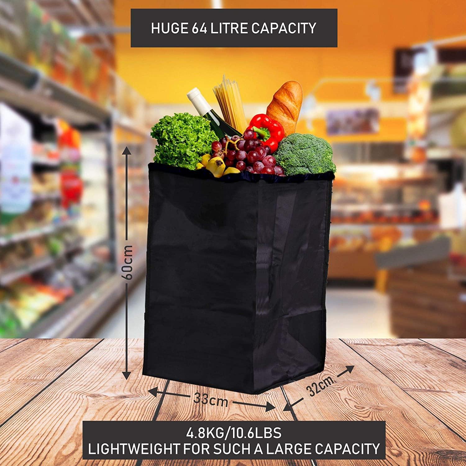 Hoppa Lightweight 4-Wheel Premium 2025 Model Folding Shopping Trolley Extra Large 64L Capacity Shopping Trolley Bag, 95cm, 4.8kg, Push/Pull (Black)