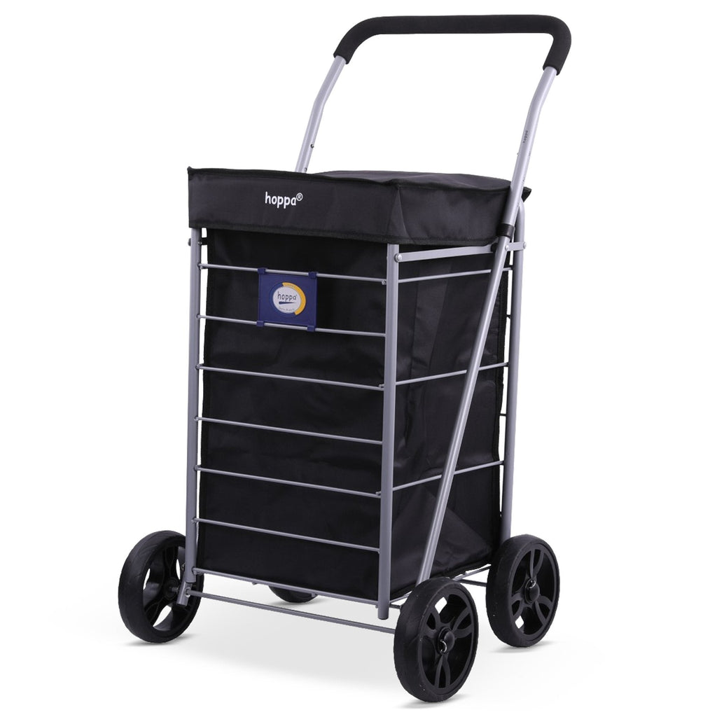 Hoppa Lightweight 4-Wheel Premium 2025 Model Folding Shopping Trolley Extra Large 64L Capacity Shopping Trolley Bag, 95cm, 4.8kg, Push/Pull (Black)