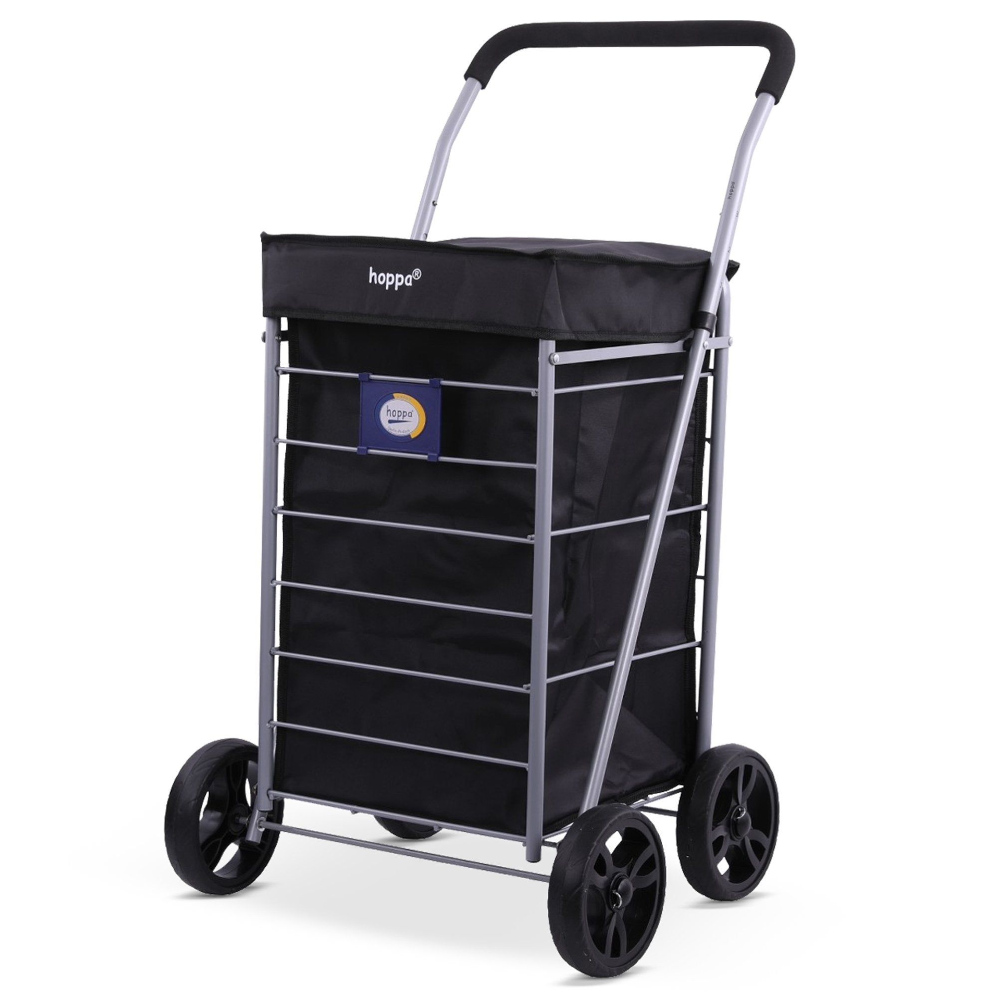 Hoppa Lightweight 4-Wheel Premium 2025 Model Folding Shopping Trolley Extra Large 64L Capacity Shopping Trolley Bag, 95cm, 4.8kg, Push/Pull (Black)