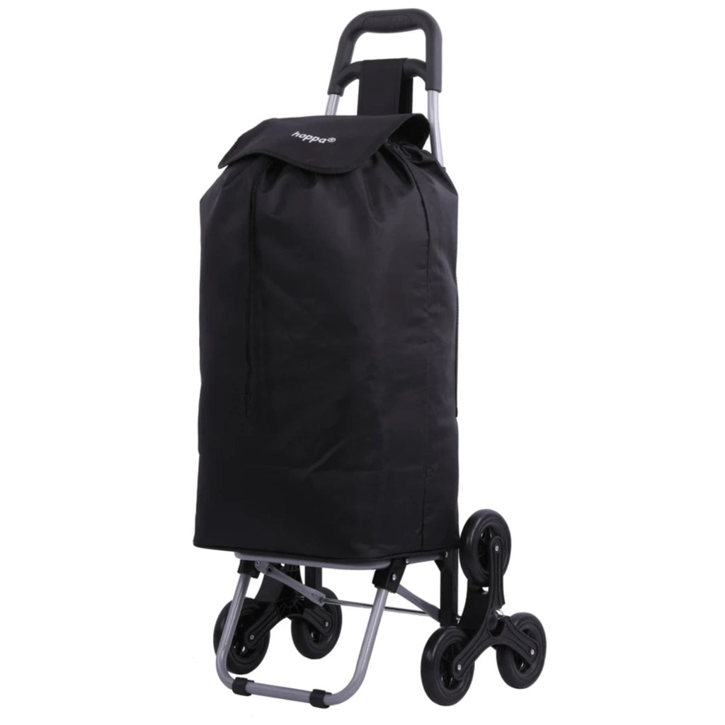 Hoppa Lightweight 6-Wheel 2025 Model Folding Shopping Trolley Large 47L Capacity Shopping Trolley Bag, 95cm, 2kg, Push/Pull Stairclimber (Black)