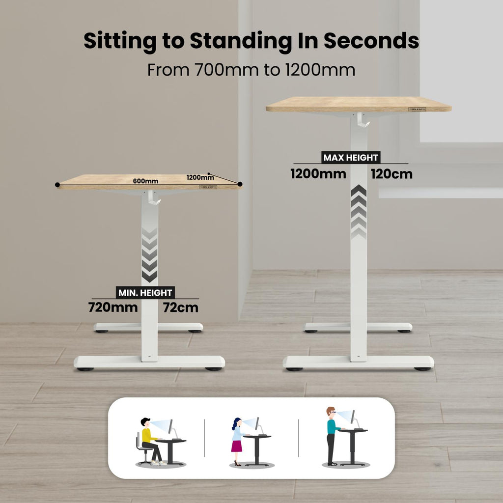 Olsen & Smith Premium Electric Standing Desk - 120cm Height Adjustable, Heavy-Duty Single Solid Board, 80kg Load Capacity, LCD Display, Memory Function, Headphone Hook & Drinks Holder