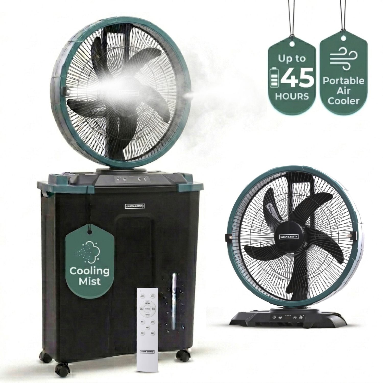 Olsen & Smith 16 Inch Cordless Spray Fan with 22L Water Tank – Portable Rechargeable Cooling Fan with Oscillation, Remote Control & Wheels for Indoor Outdoor Home, Garden & Camping