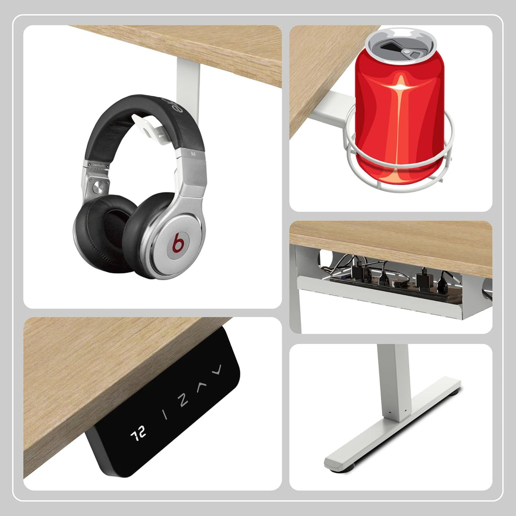 Olsen & Smith Premium Electric Standing Desk - 120cm Height Adjustable, Heavy-Duty Single Solid Board, 80kg Load Capacity, LCD Display, Memory Function, Headphone Hook & Drinks Holder