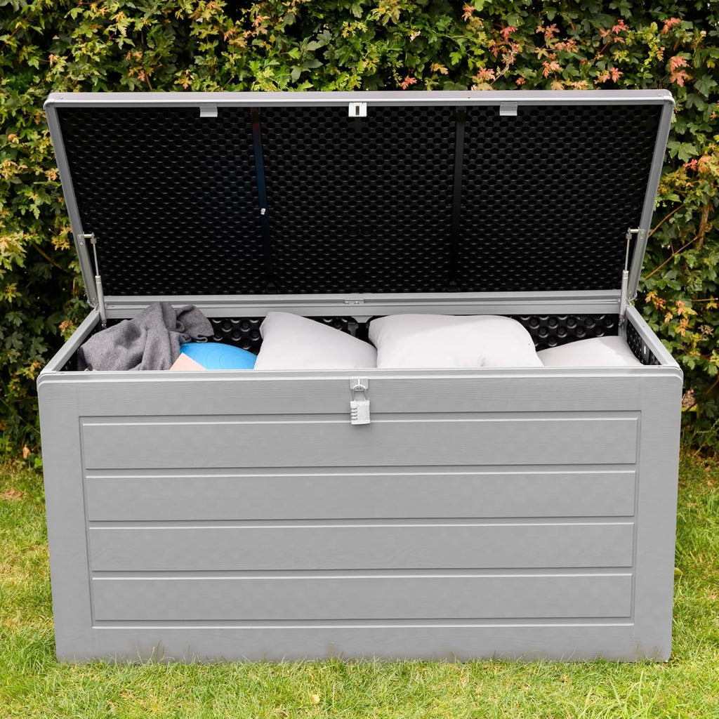 Olsen & Smith 680L Extra Large Waterproof Garden Storage Box, Outdoor Cushion & Furniture Storage, Heavy Duty Weatherproof Plastic Chest, Sit-On Lid, Anthracite Grey