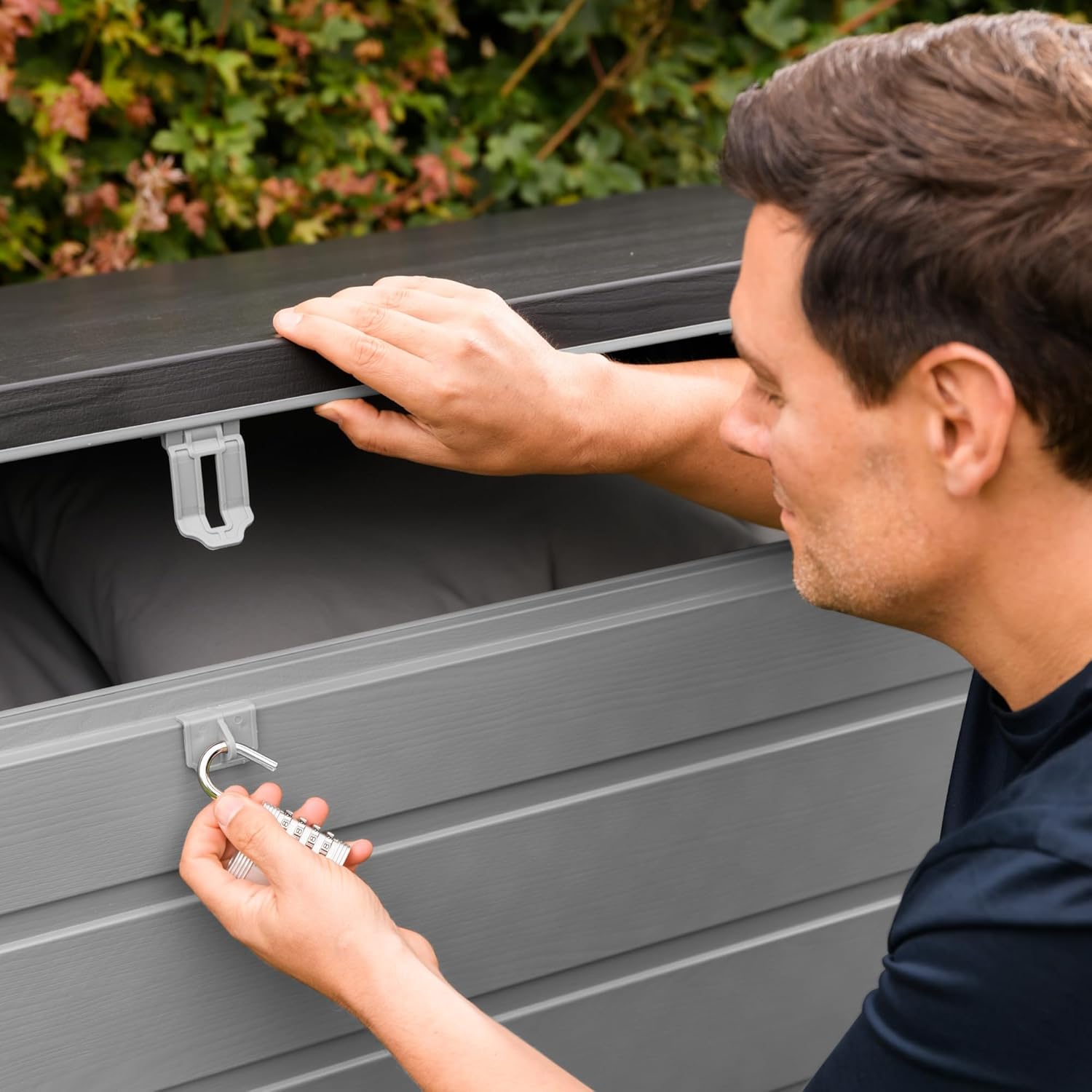 Olsen & Smith 680L Extra Large Waterproof Garden Storage Box, Outdoor Cushion & Furniture Storage, Heavy Duty Weatherproof Plastic Chest, Sit-On Lid, Anthracite Grey