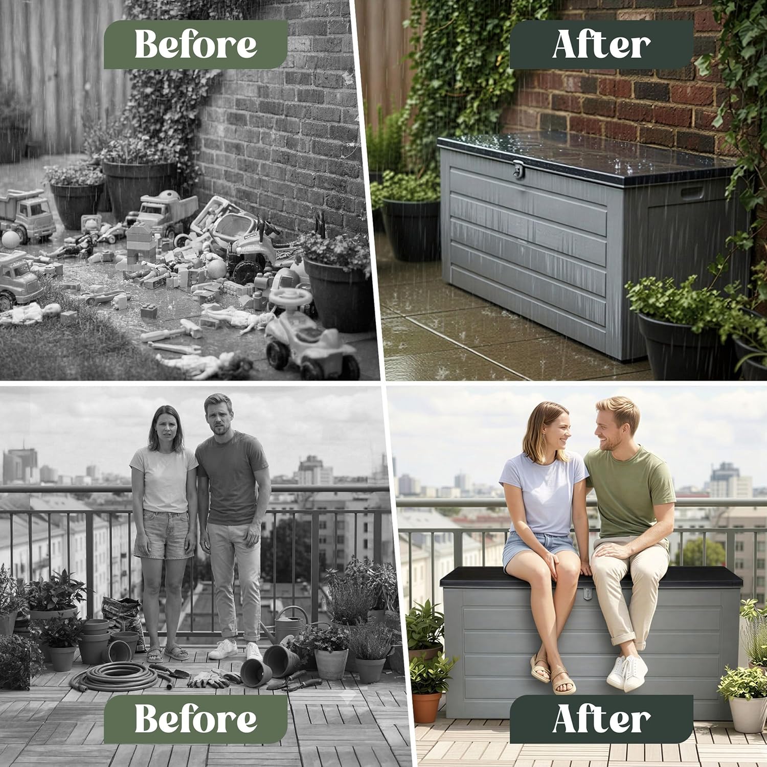 Olsen & Smith 680L Extra Large Waterproof Garden Storage Box, Outdoor Cushion & Furniture Storage, Heavy Duty Weatherproof Plastic Chest, Sit-On Lid, Anthracite Grey